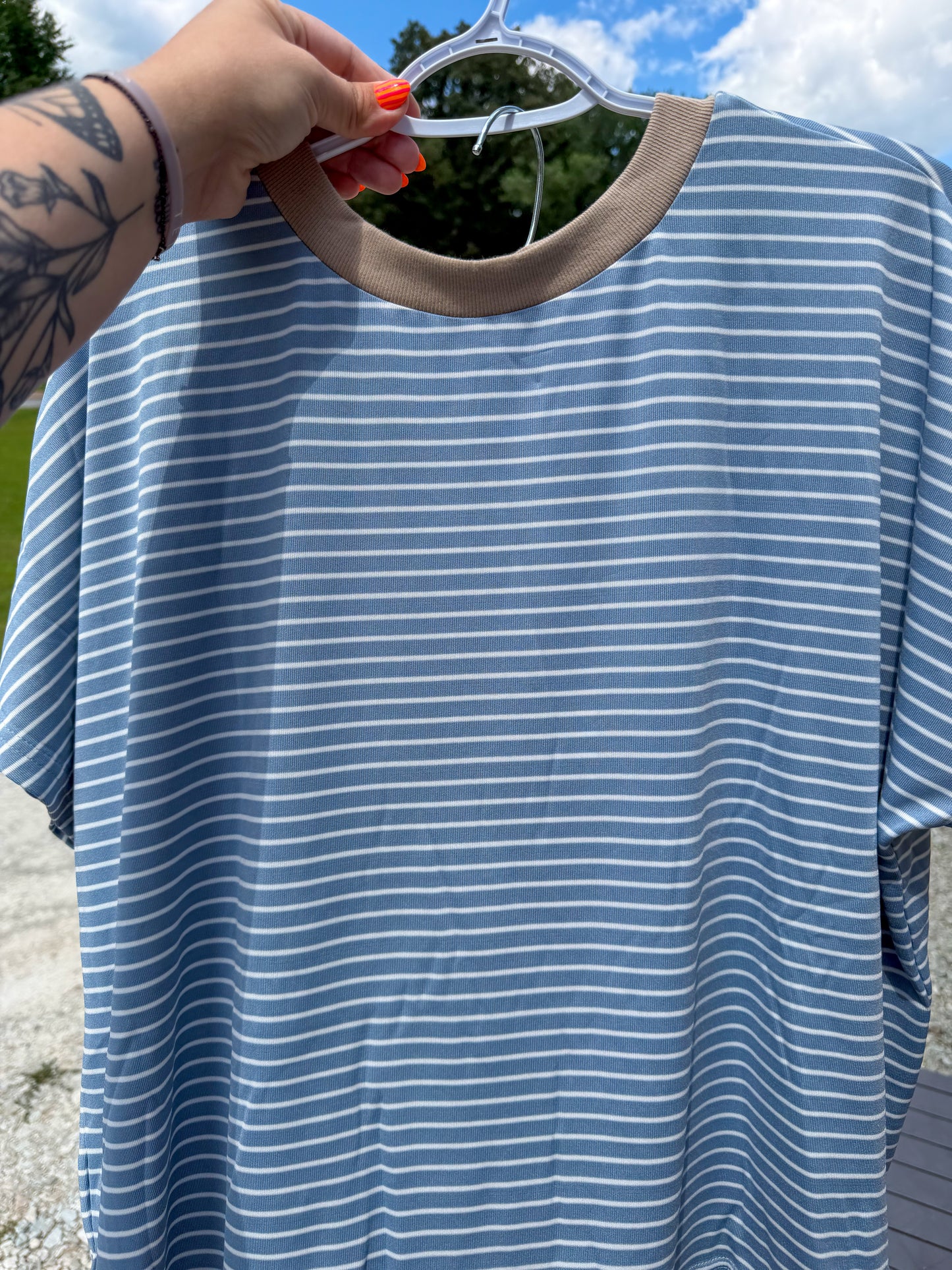 Relaxed Striped short set-Blue