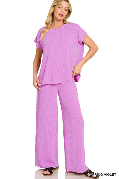 Ribbed Pant Set-Spring Violet