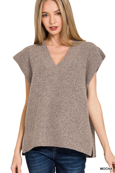 Mark neck sweater vest-mocha