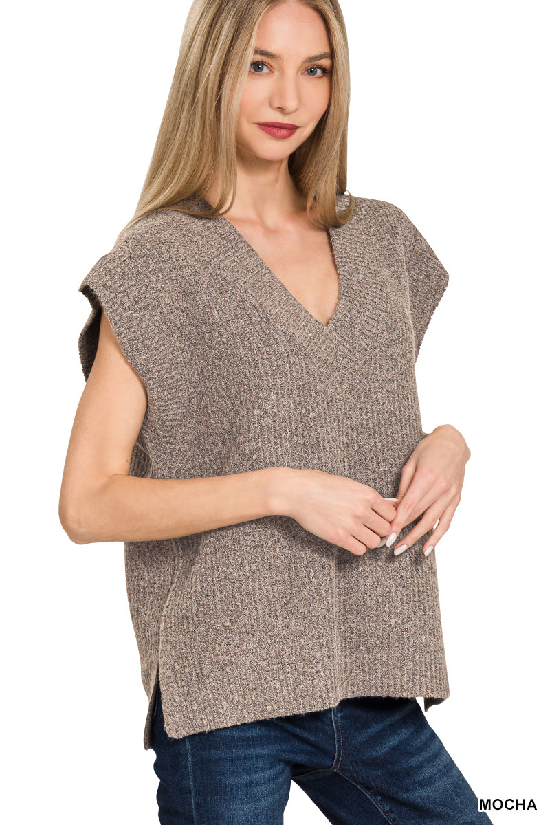 Mark neck sweater vest-mocha