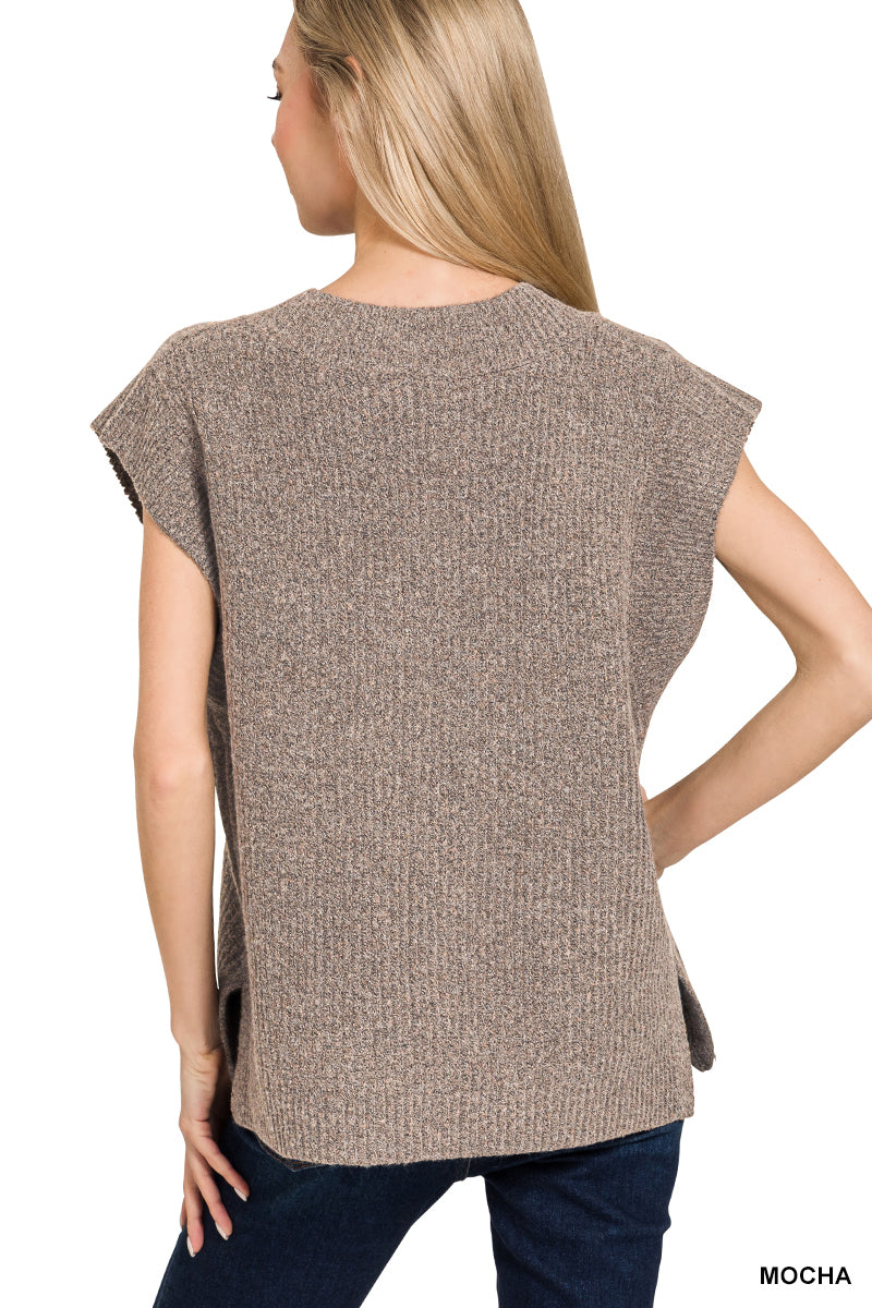 Mark neck sweater vest-mocha