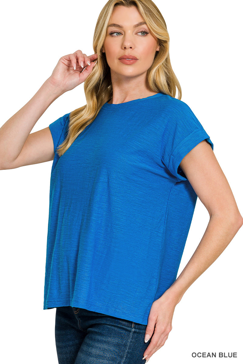 Slub Cotton Cap Sleeve Tee