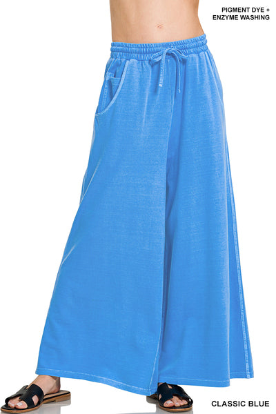 Wide Leg Terry Wash Pants-Ocean Blue PREORDER