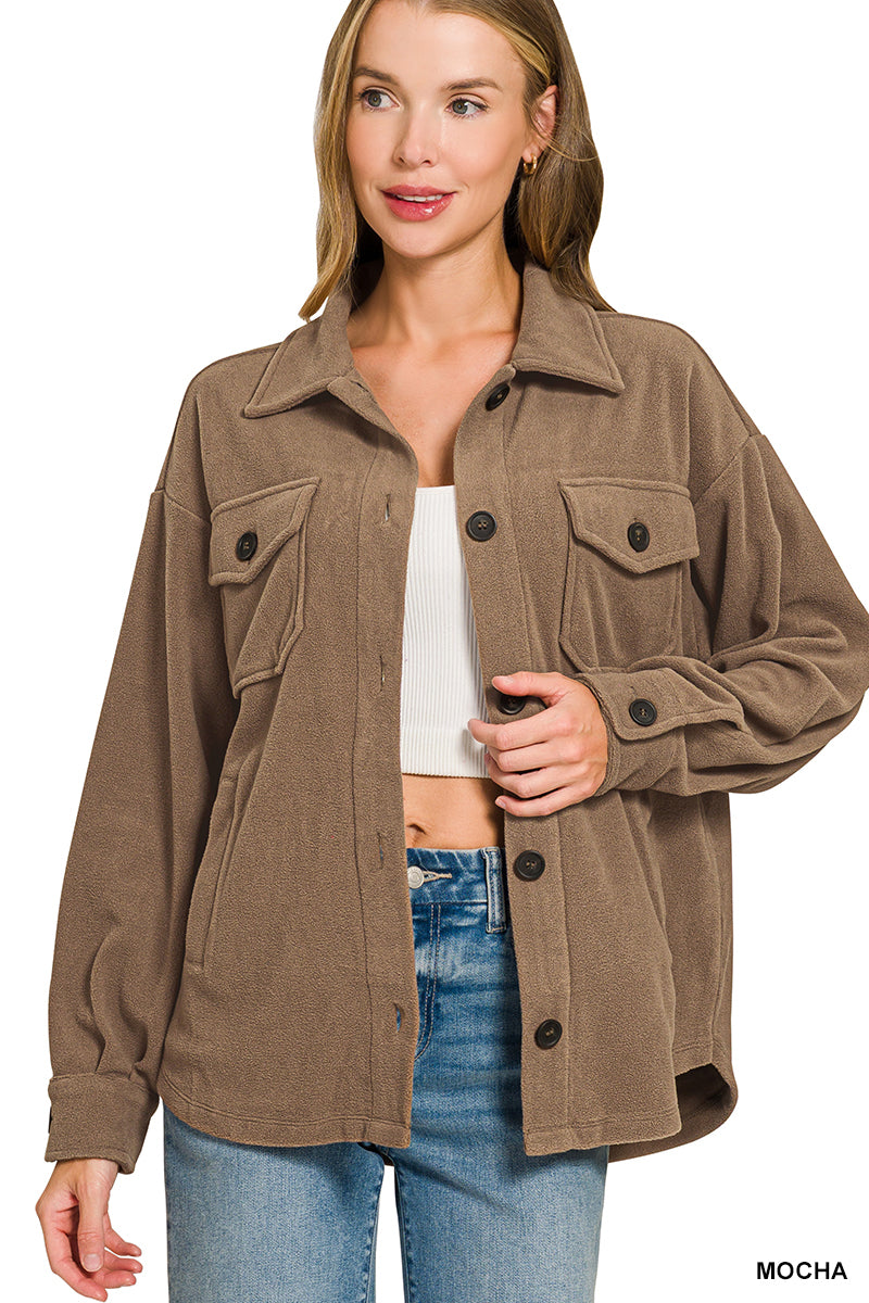 Oversized Fleece Shacket-Mocha