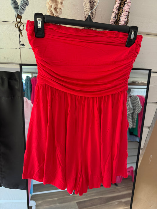 Strapless Romper-Ruby