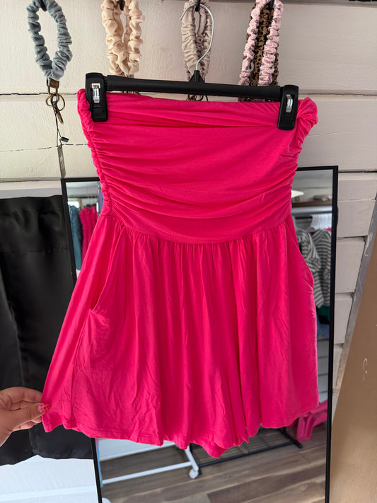 Strapless Romper-Pink