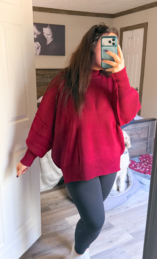 Chunky Oversized Sweater- Burgundy