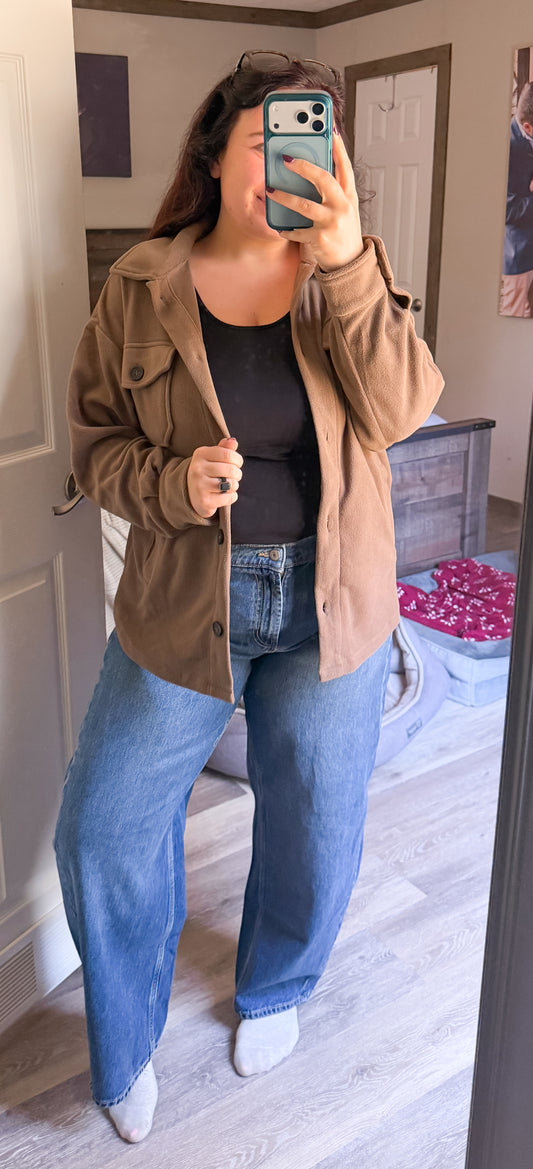 Oversized Fleece Shacket-Mocha