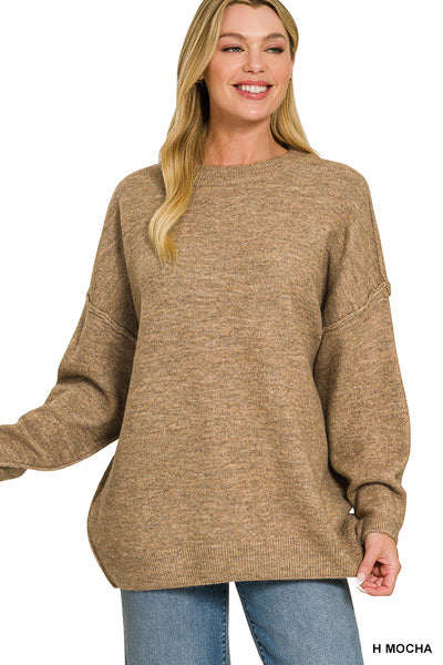 Oversized Exposed Seam Sweater-Mocha