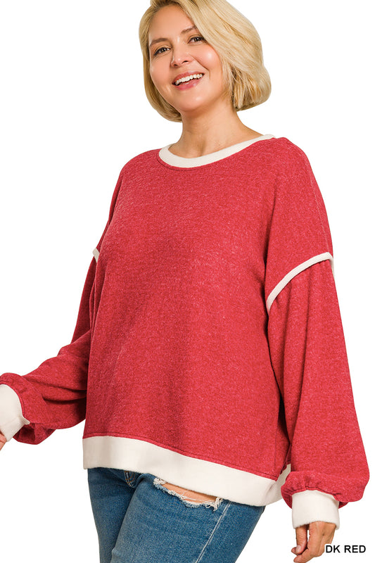 Contrast Trim Sweater-Red