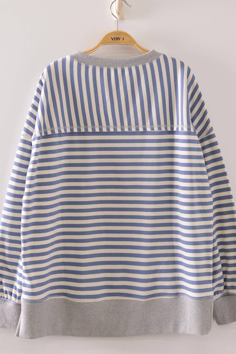 Oversized Striped Pullover-Denim